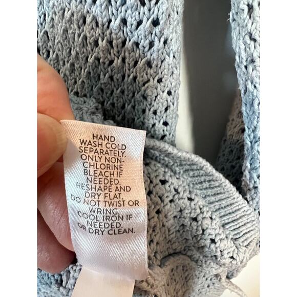 J Jill Pointelle Sweater Womens Size Small 100% Cotton Tassels Light Blue - Picture 9 of 9